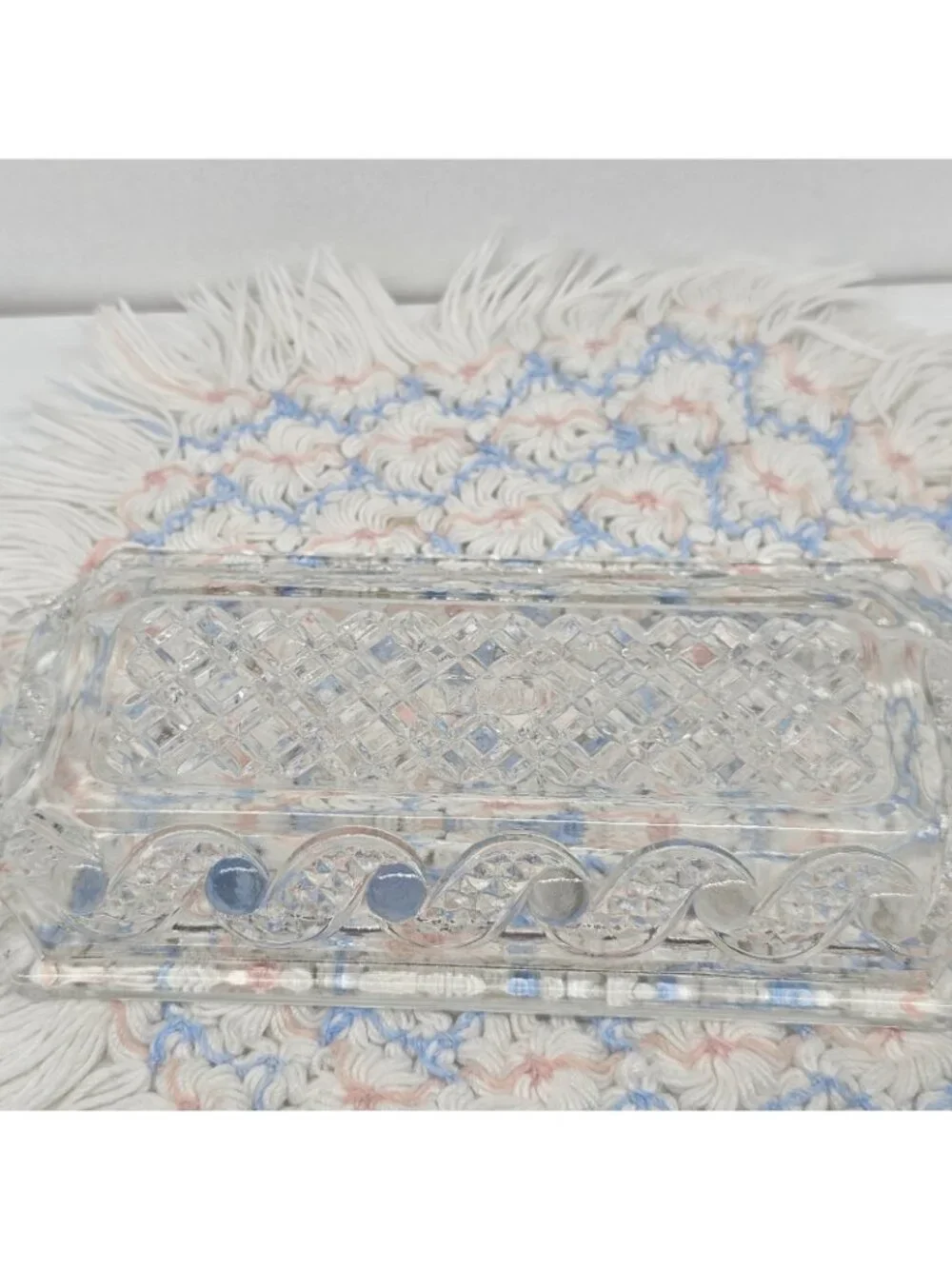 Vintage Avon Cape Cod Clear Pressed Glass Covered \ Butter Dish  Waves